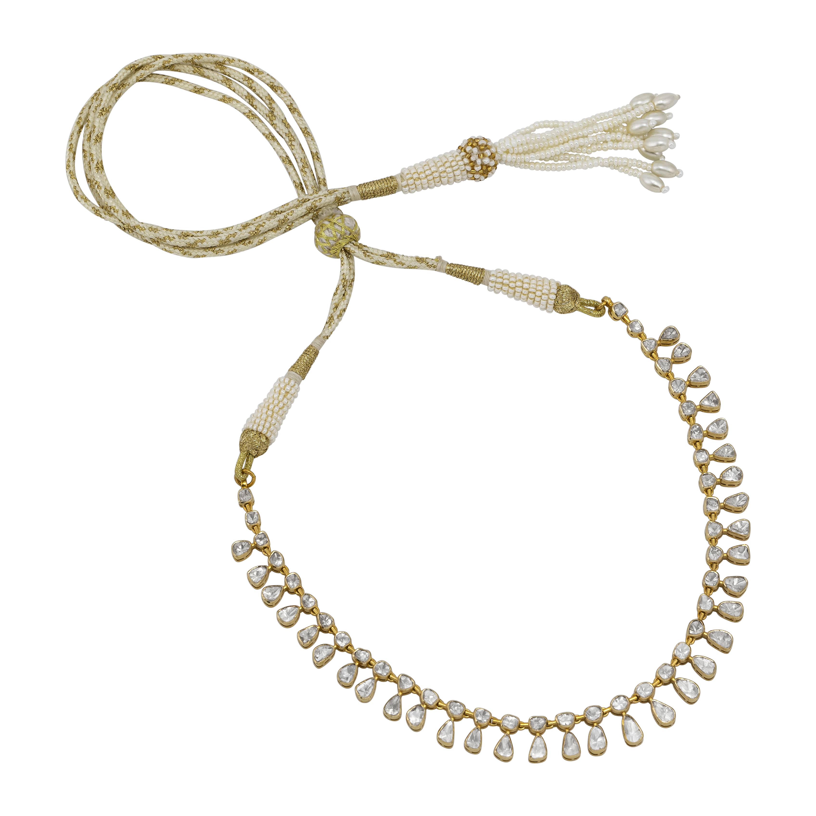 Polki Necklace with Cascading Pear-Shaped Drops in Open Setting